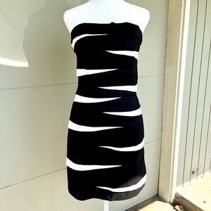 Y2K Jessica McClintock Strapless Zebra Stripe Bodycon Cocktail Dress, SZ M